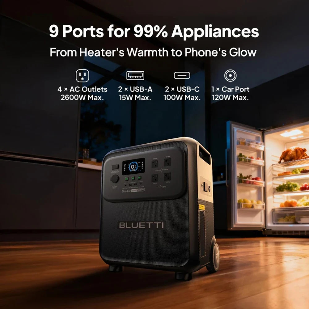 BLUETTI Elite 400 Portable Power Station | 3840Wh 2600W High Capacity Solar Generator for Home Backup Outdoor Camping RV Travel