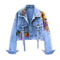 Women Cropped Denim Jackets Casual Solid Color Acid Washed Jeans Jacket Unisex Slim Fit Cotton Outwear Denim Jacket