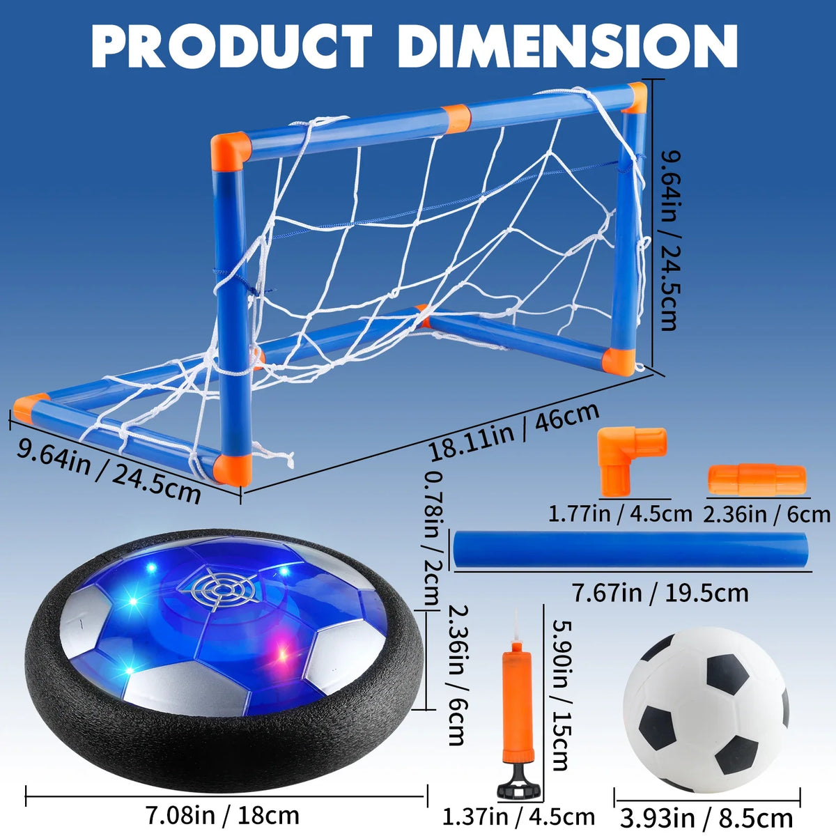 MQUDUO Indoor Hover Soccer Toy Gift Set, LED Air Football with Goal Nets, Family Sports Game for Boys Girls