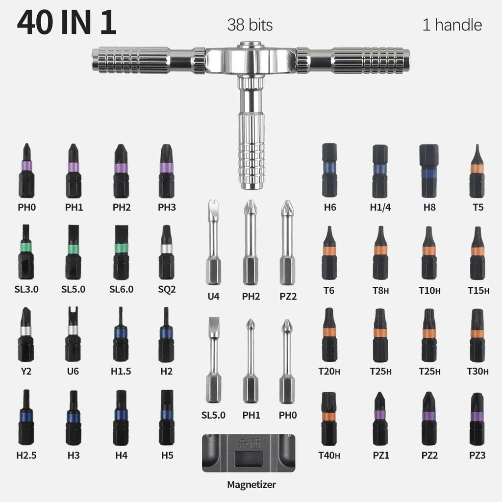 Ratchet Screwdriver Kit 40 in 1 Assembled Handle Multi-purpose Ratchet Wrench Screwdriver Magnetic Bits Tool Set DIY Repair Tool
