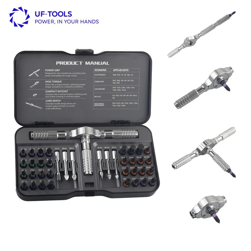 Ratchet Screwdriver Kit 40 in 1 Assembled Handle Multi-purpose Ratchet Wrench Screwdriver Magnetic Bits Tool Set DIY Repair Tool