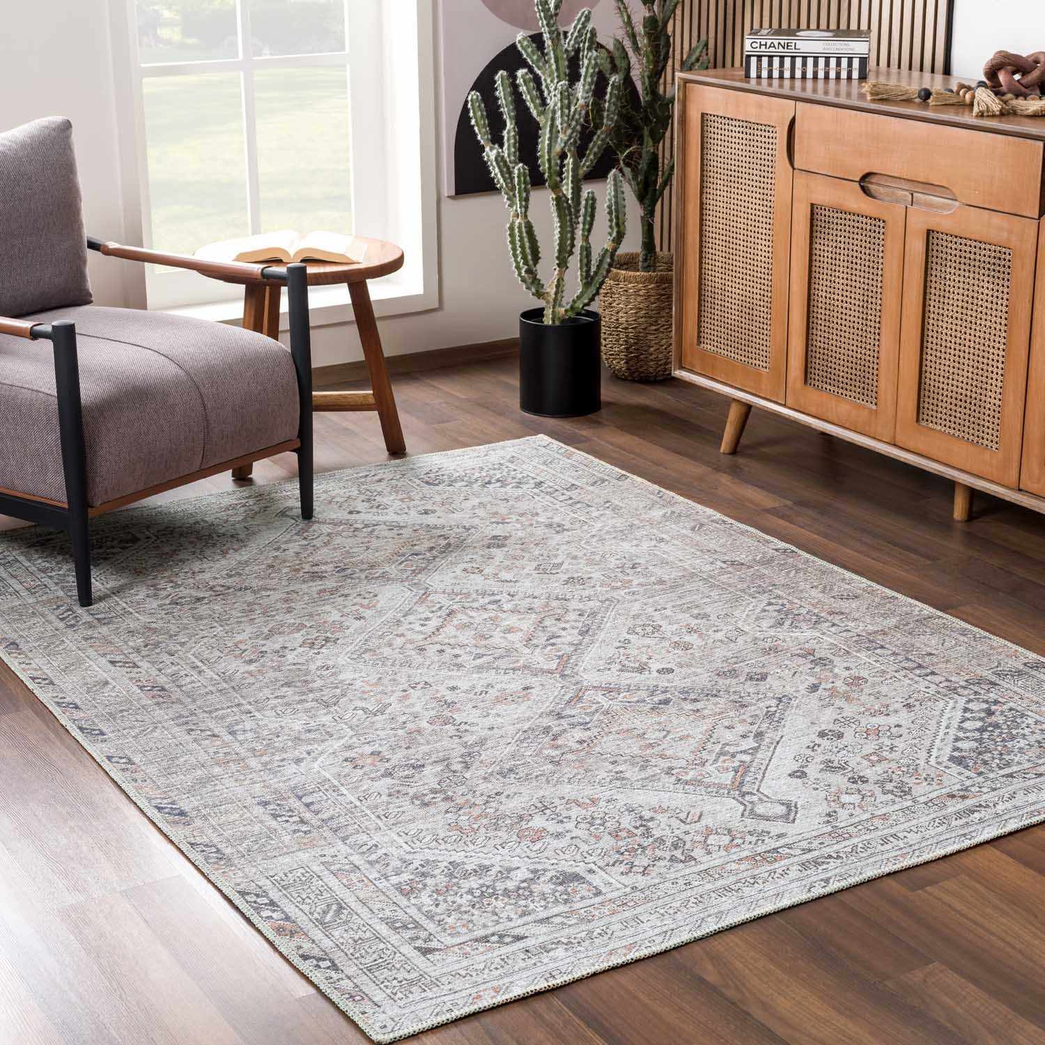 Barny Beige Flat Pile Washable Rug