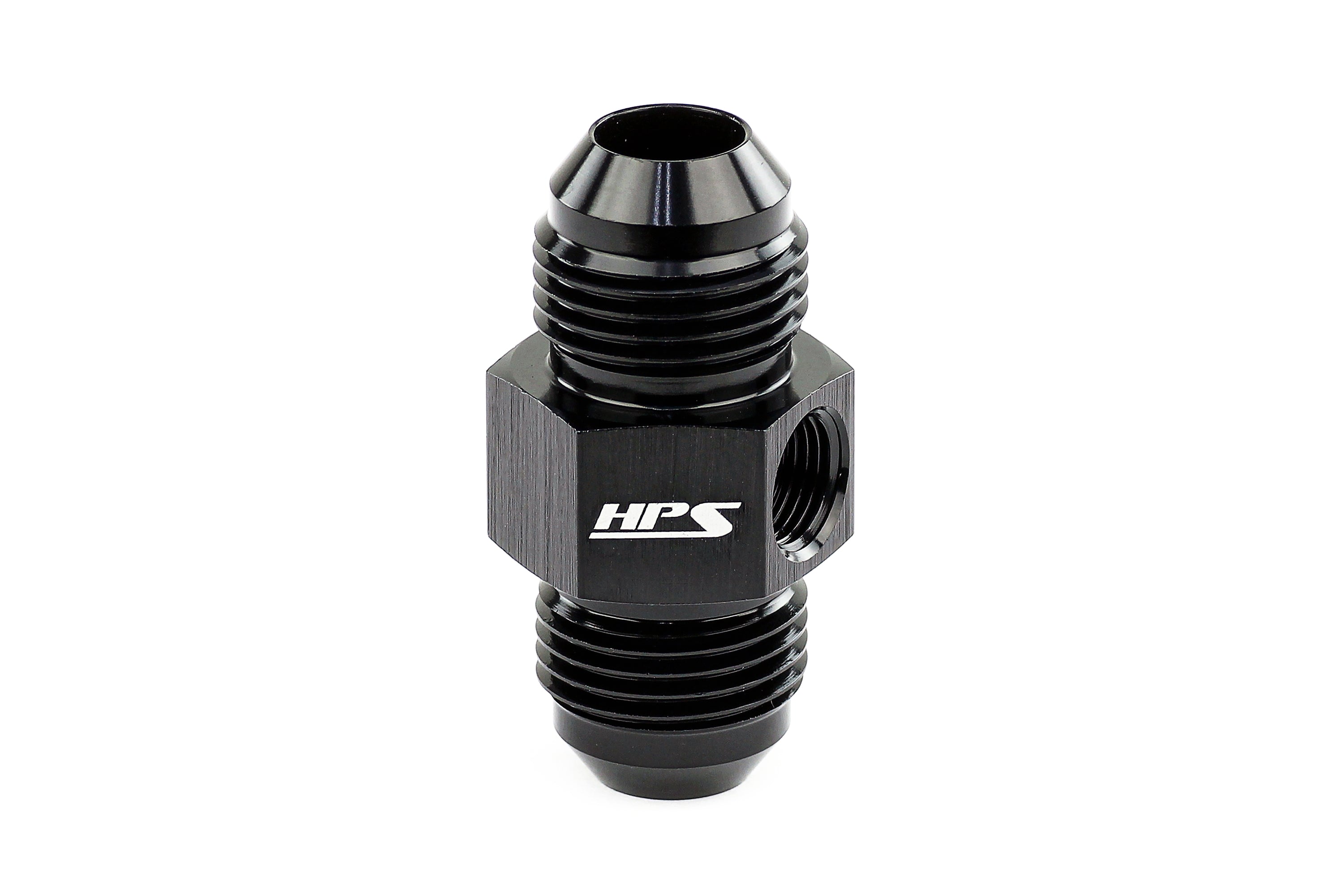 HPS Performance Products AN Male to Male Adapter with 1/8" NPT Female Port, Aluminum, Black