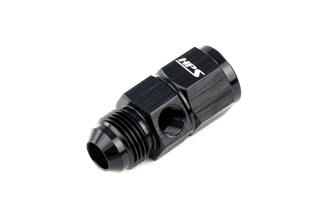 HPS Performance Products AN Male to Female Fuel Pressure Gauge Adapter with 1/8" NPT Female Port, Aluminum, Black