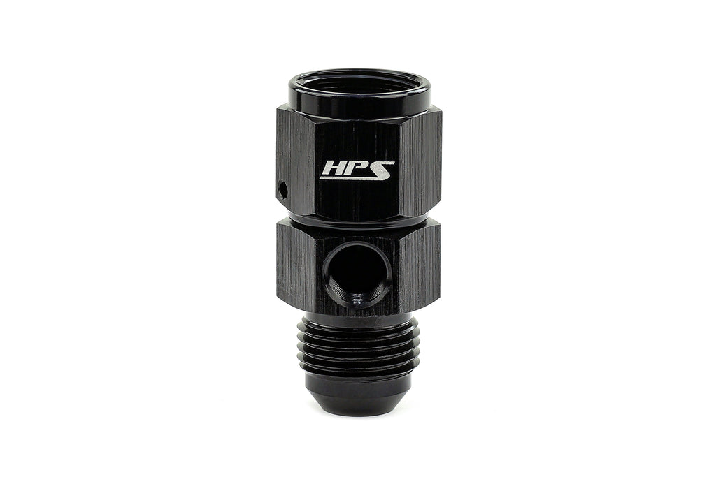 HPS Performance Products AN Male to Female Fuel Pressure Gauge Adapter with 1/8" NPT Female Port, Aluminum, Black