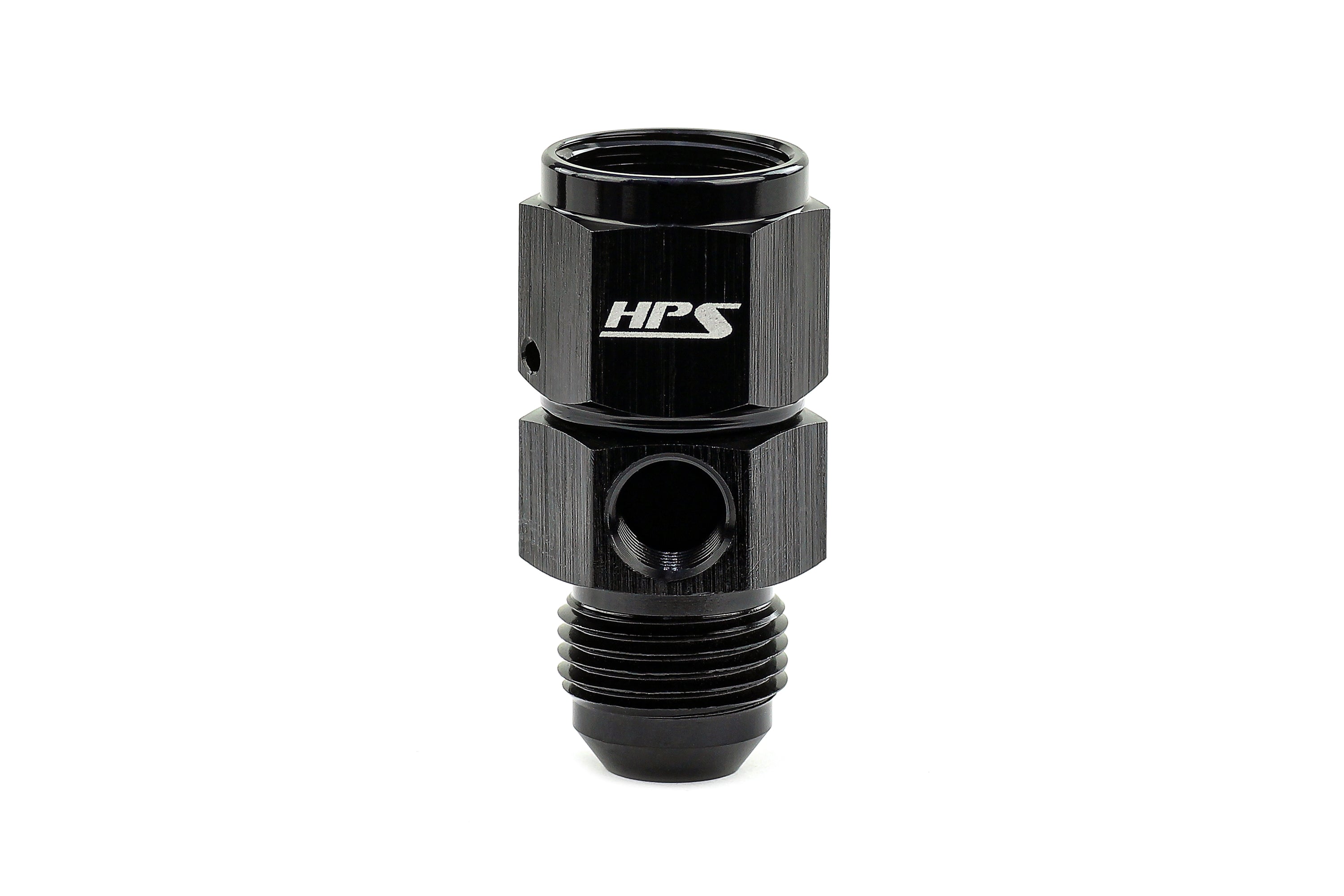 HPS Performance Products AN Male to Female Fuel Pressure Gauge Adapter with 1/8" NPT Female Port, Aluminum, Black