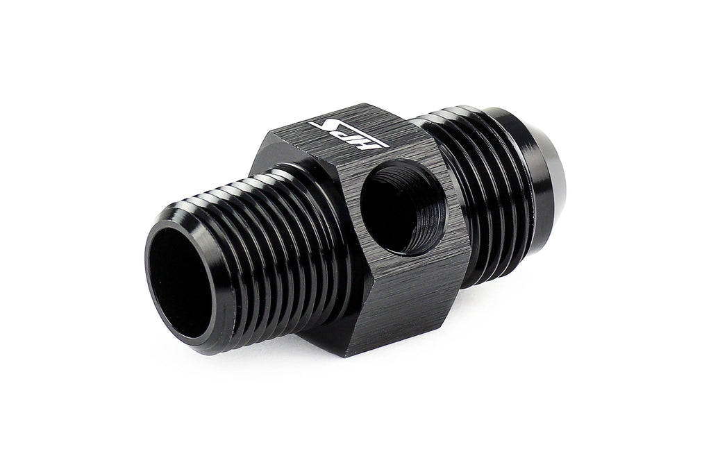 HPS Performance Products AN Male to NPT Male Adapter with 1/8" NPT Female Port, Aluminum, Black