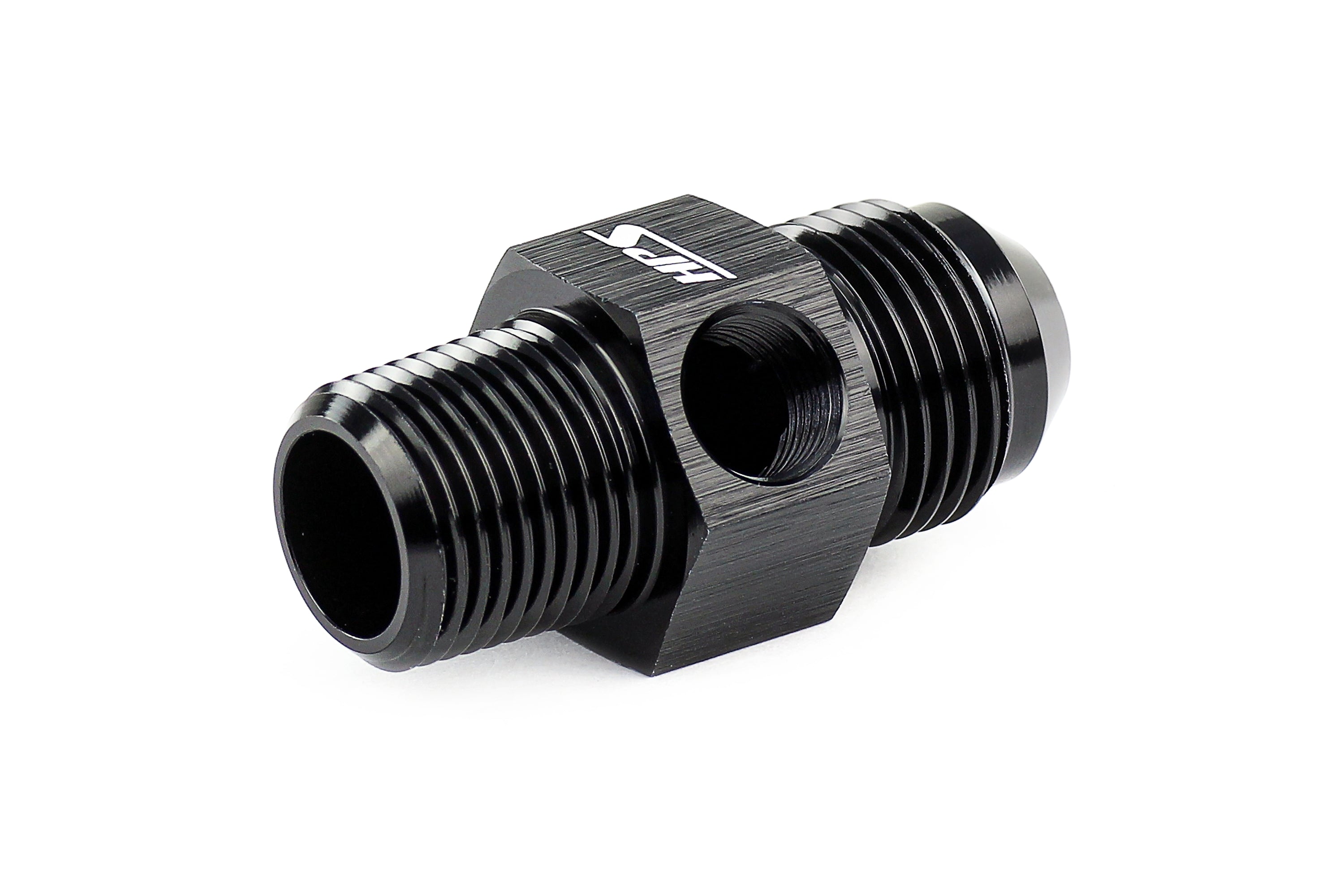 HPS Performance Products AN Male to NPT Male Adapter with 1/8" NPT Female Port, Aluminum, Black