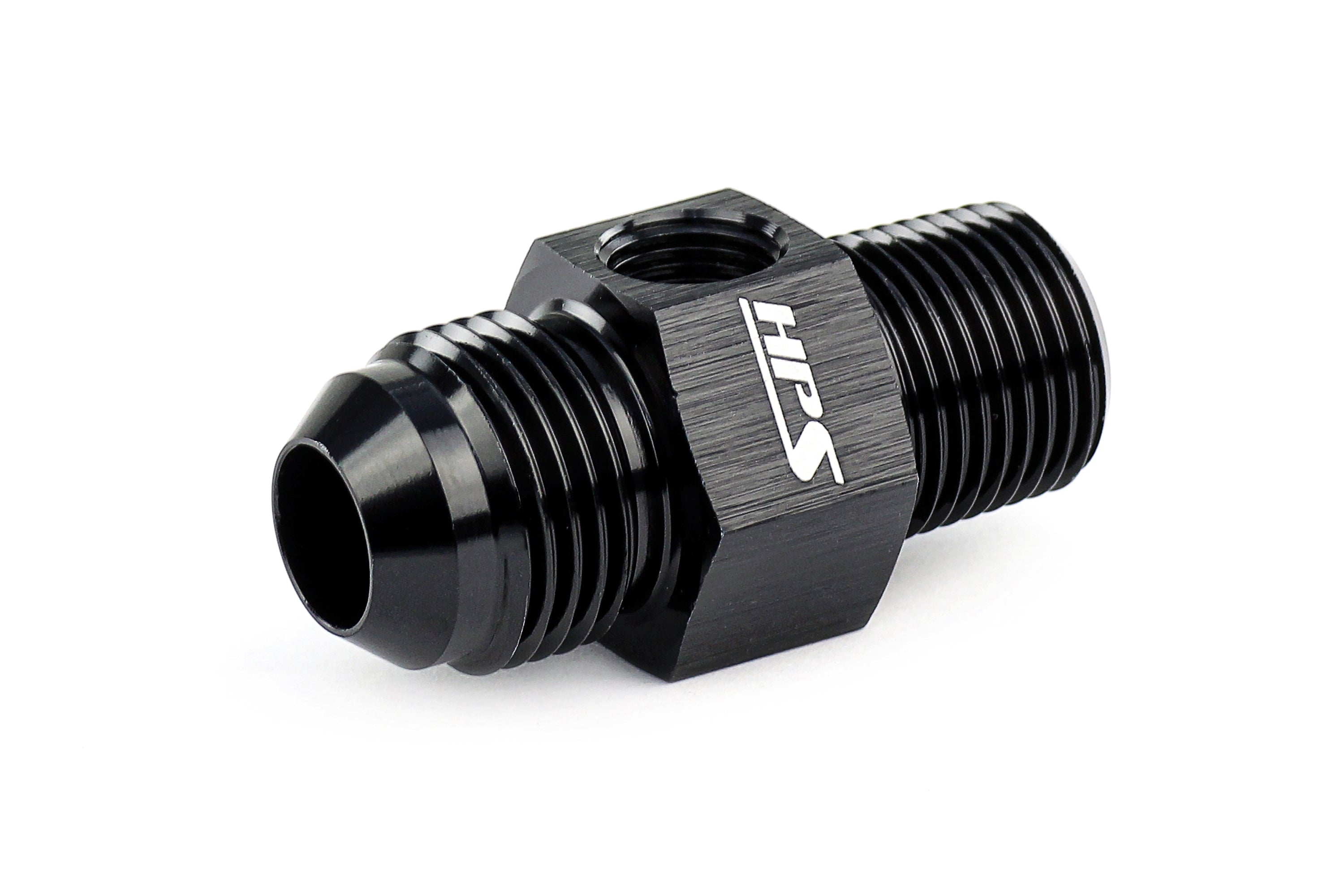 HPS Performance Products AN Male to NPT Male Adapter with 1/8" NPT Female Port, Aluminum, Black