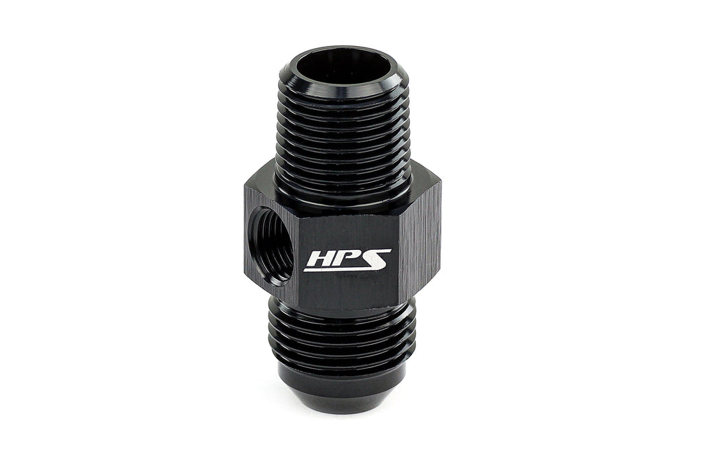 HPS Performance Products AN Male to NPT Male Adapter with 1/8" NPT Female Port, Aluminum, Black