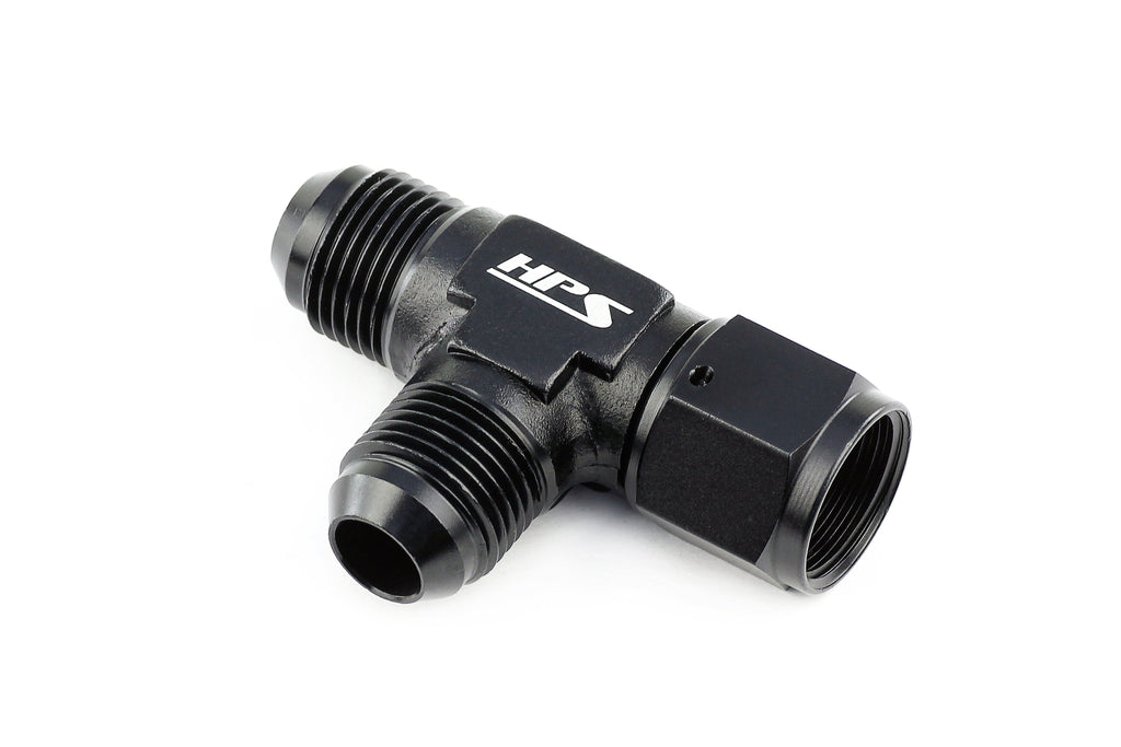 HPS Performance Products AN Male with AN Female on Run Tee Fitting Adapter, Aluminum, Black