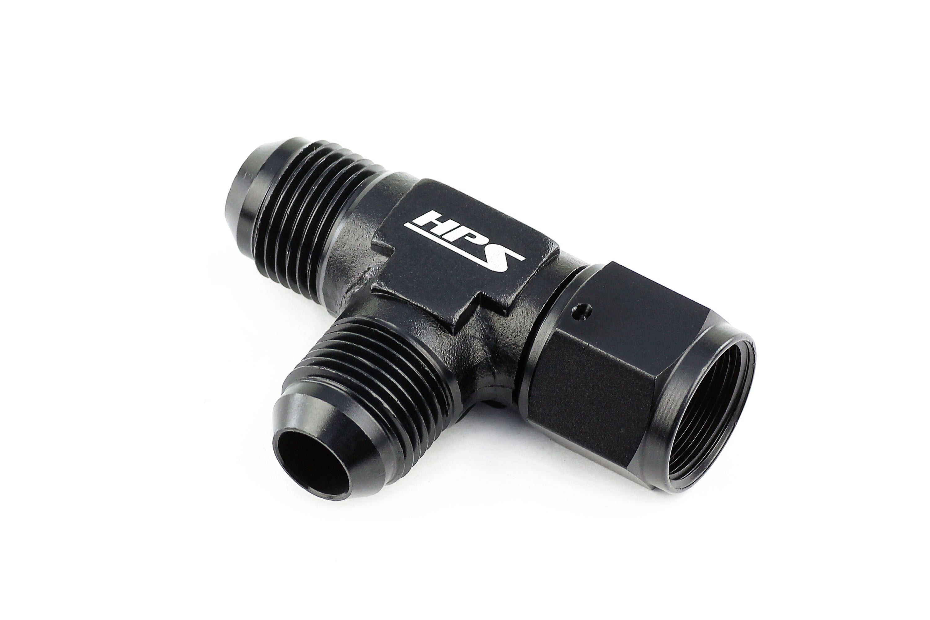 HPS Performance Products AN Male with AN Female on Run Tee Fitting Adapter, Aluminum, Black