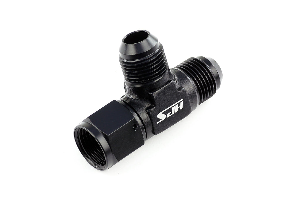 HPS Performance Products AN Male with AN Female on Run Tee Fitting Adapter, Aluminum, Black
