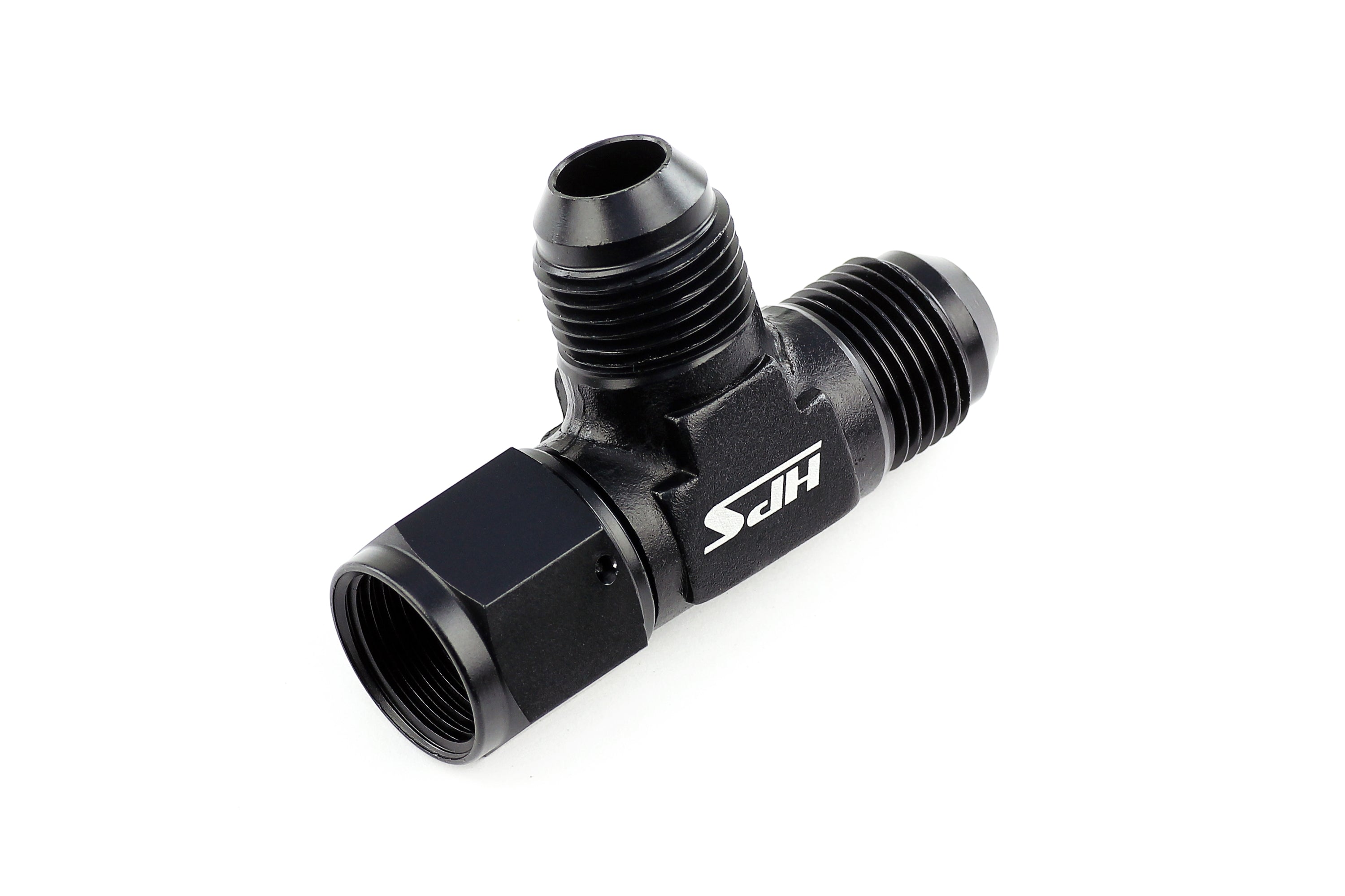HPS Performance Products AN Male with AN Female on Run Tee Fitting Adapter, Aluminum, Black