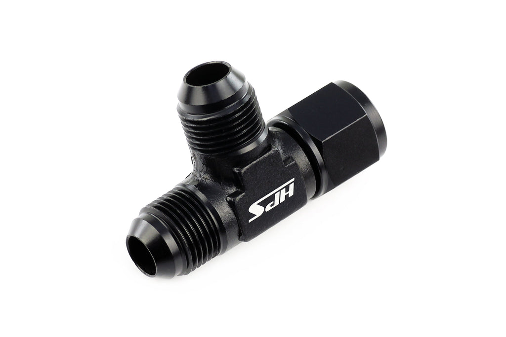 HPS Performance Products AN Male with AN Female on Run Tee Fitting Adapter, Aluminum, Black