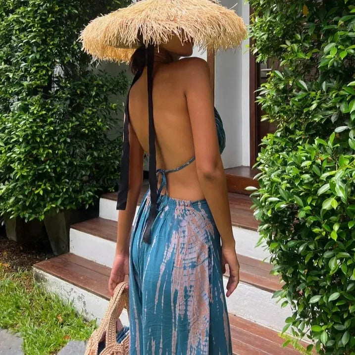 Handmade Casual Summer BOHO Harem Wide Leg Pants Gypsy Yoga Belly Dance Art Pallazo Wrap Sarong Tie Dye High Elastic Waist