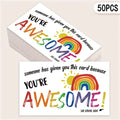 50 pcs, ‘You're Awesome’ Rainbow Encouragement Cards, Motivational Cards, Thank You Cards for Students, Teachers, and Staff