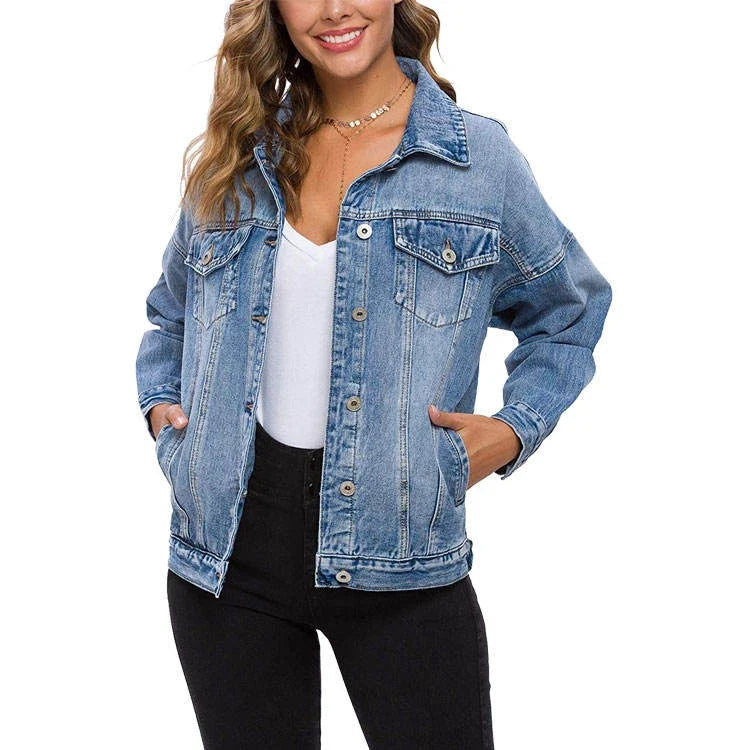 High Premium Custom Women's Casual Jeans Jacket New Style Oversized Fit Washed Denim with Button Decoration for Autumn