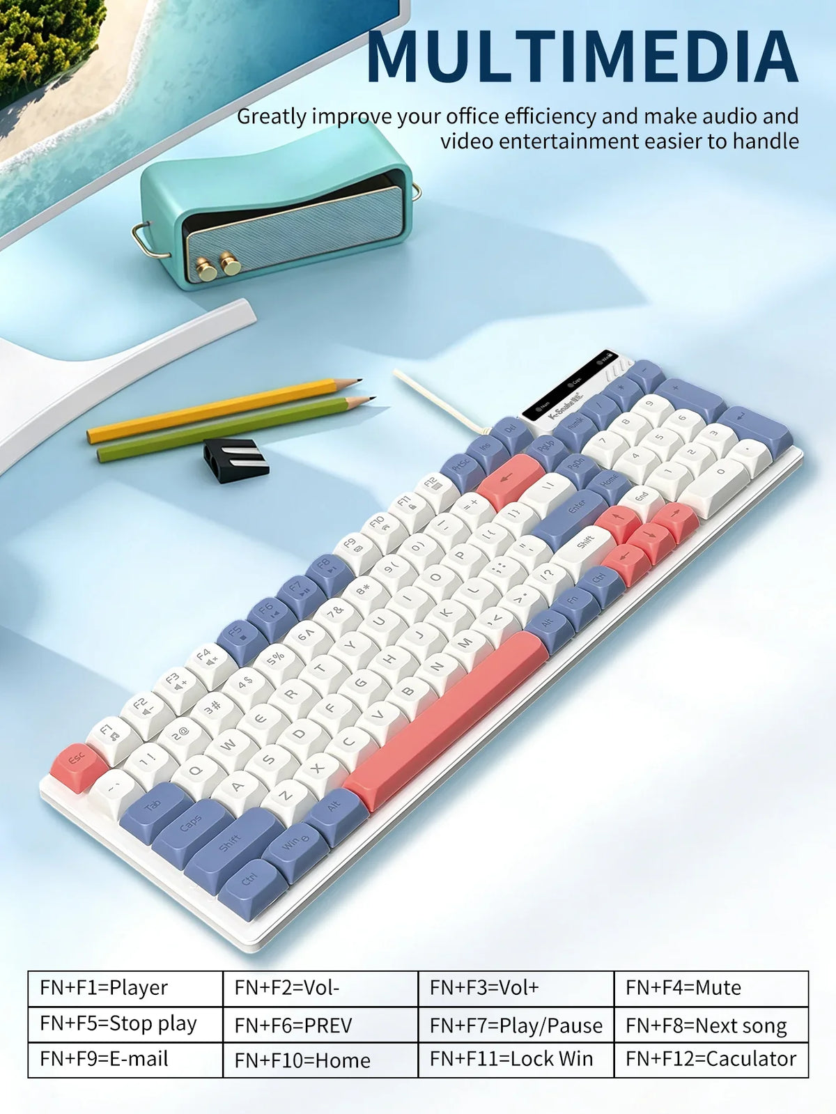 Color Block Wired Keyboard,USB Plug&Play,Mechanical Feel,Floating High Keycaps,Non-Slip Base,Office Gaming Keyboard for Desktops
