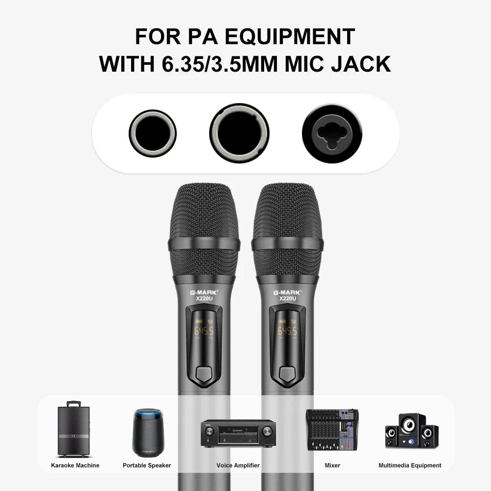 Wireless Microphone G-MARK X220U UHF Karaoke Mic With Rechargeable Lithium Battery Receiver Work 5 Hours For Speakers