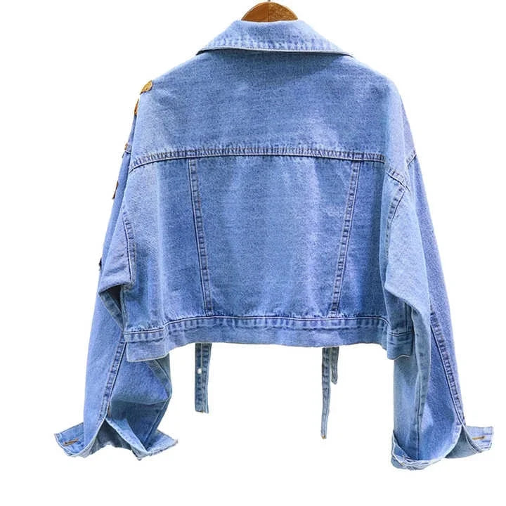 Women Cropped Denim Jackets Casual Solid Color Acid Washed Jeans Jacket Unisex Slim Fit Cotton Outwear Denim Jacket