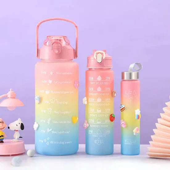 Motivational Squeeze Water Bottle Kit With Stickers 300ML + 900ML + 2000ML