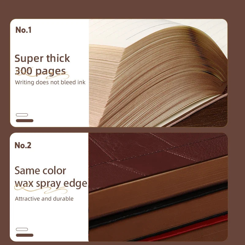 A5 soft cover PU notebook, 300 pages, durable, economical, stylish, thick eye protection paper notebook