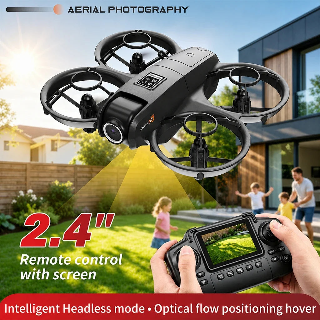 ZNLYRION  Mini Full Protective Drone YL3PK With 2.4 Inch Screen Remote Dual Camera Optical Flow Hover 2 Batteries Indoor RC Quadcopter