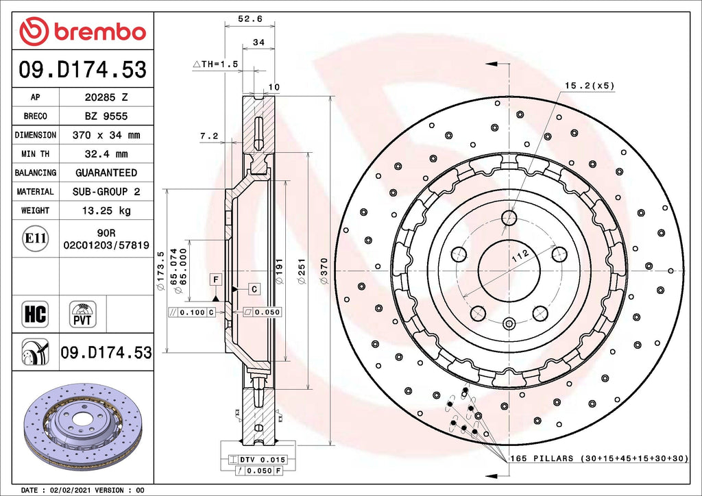 Brembo OE Brembo 15-18 Porsche Macan Front Grooved UV Coated Rotor 09.D174.53