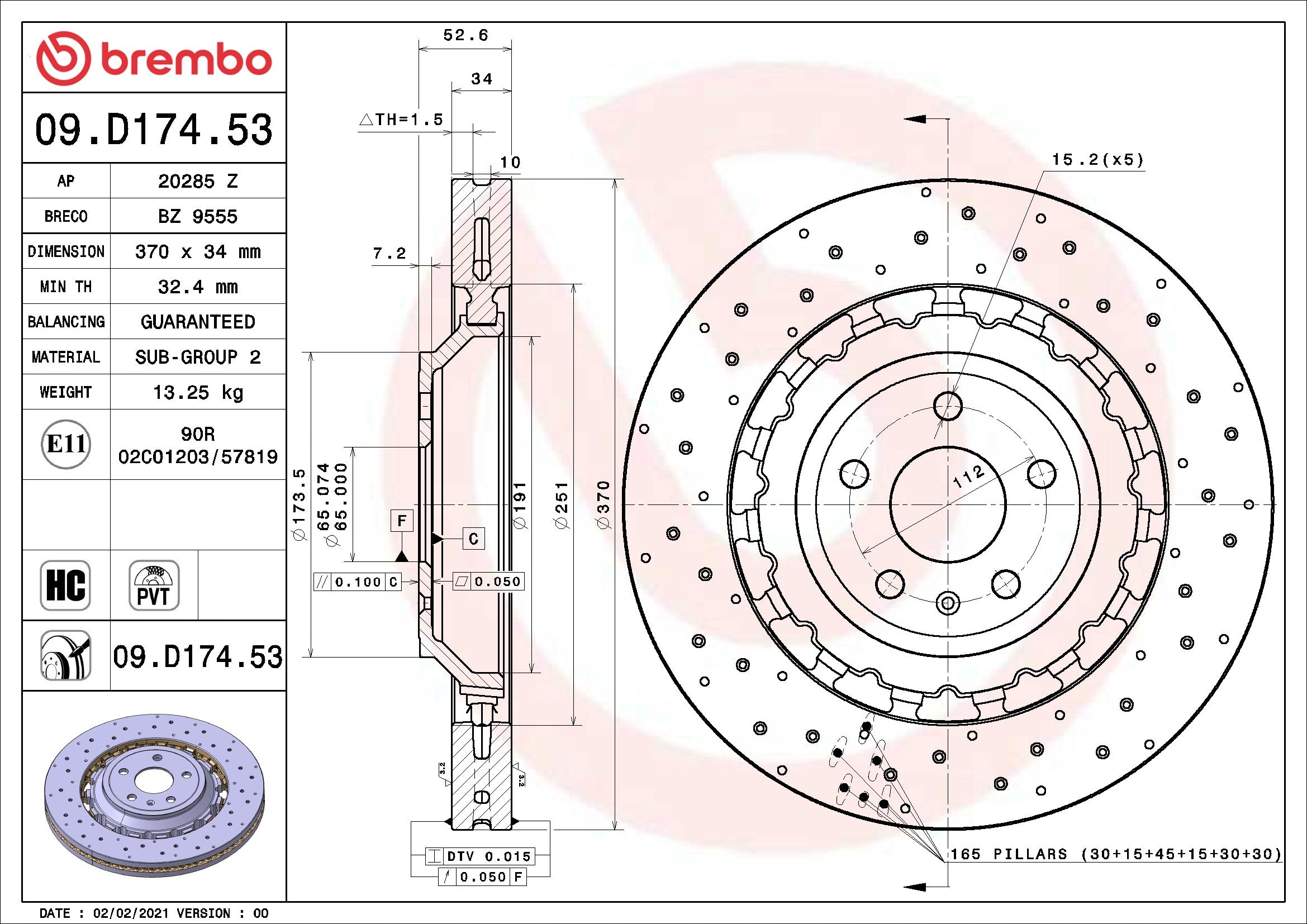 Brembo OE Brembo 15-18 Porsche Macan Front Grooved UV Coated Rotor 09.D174.53