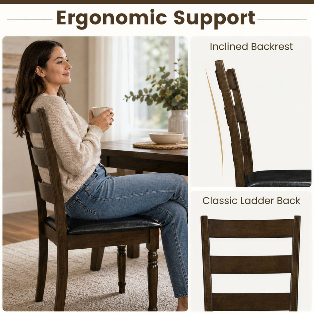 Dining Chairs Set of 4 - Farmhouse PU Leather Upholstered