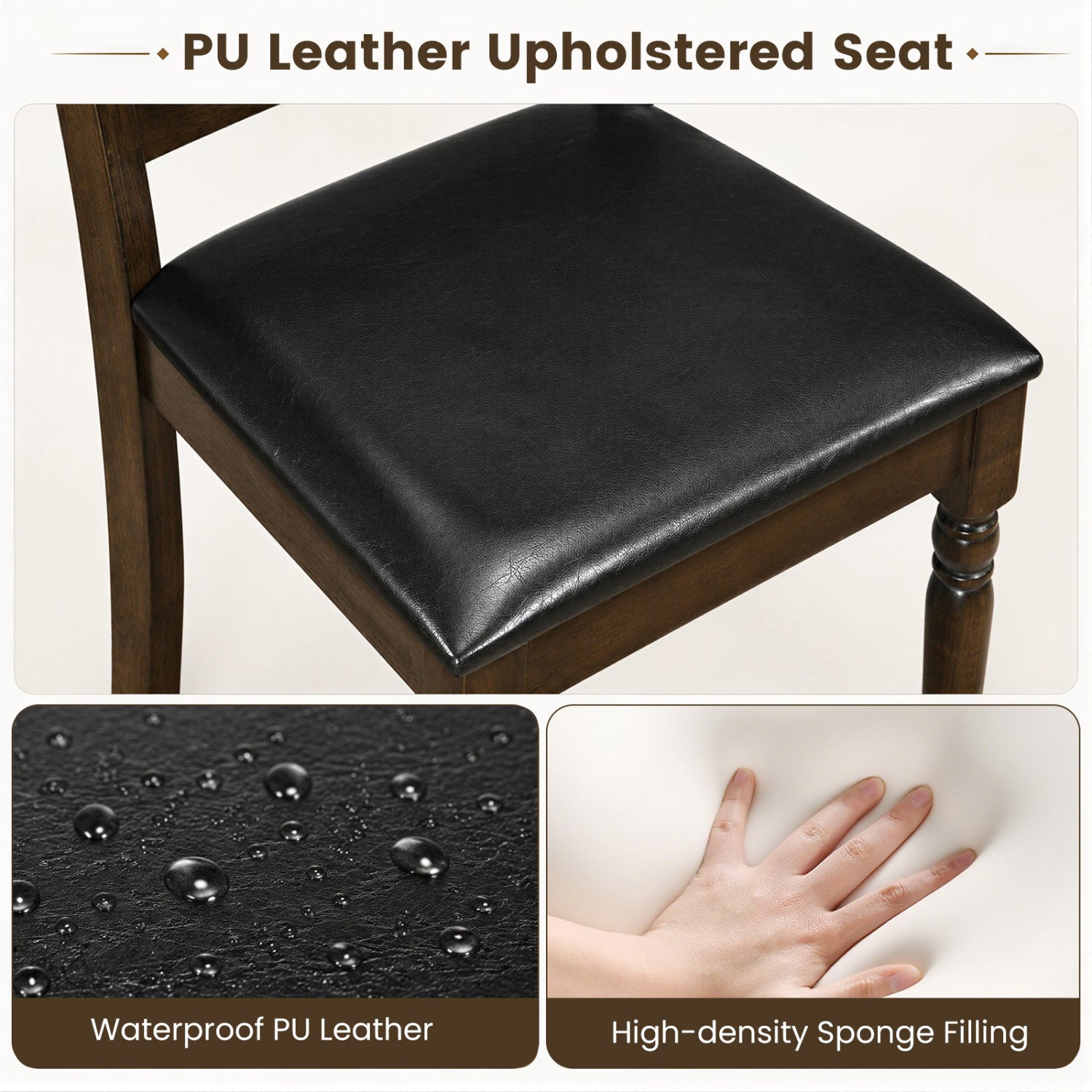Dining Chairs Set of 4 - Farmhouse PU Leather Upholstered