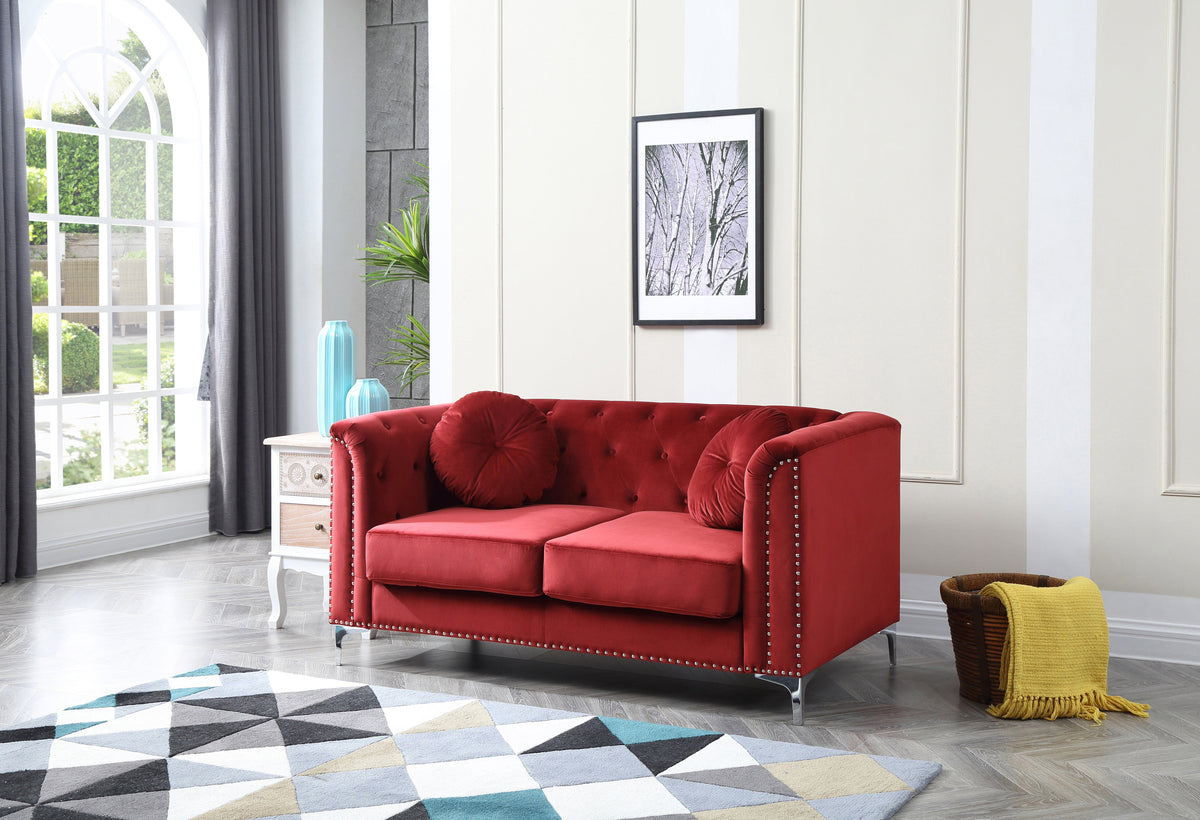 Chic Sloped Arm Loveseat in Burgundy