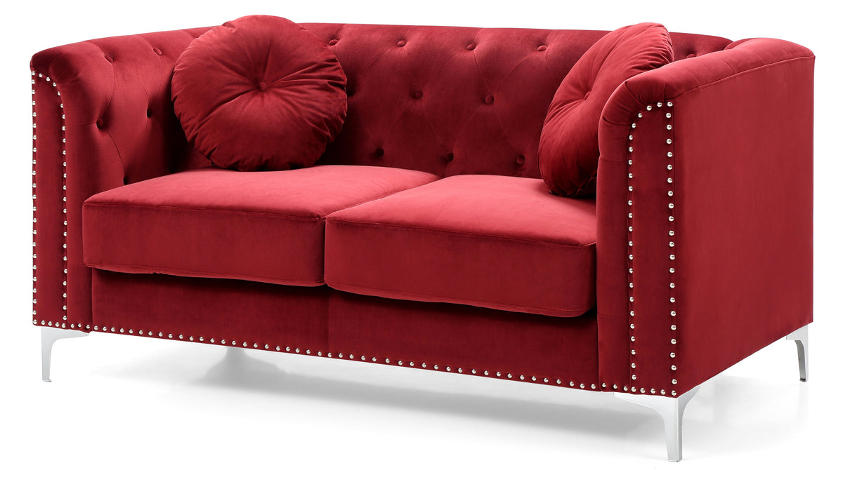 Chic Sloped Arm Loveseat in Burgundy