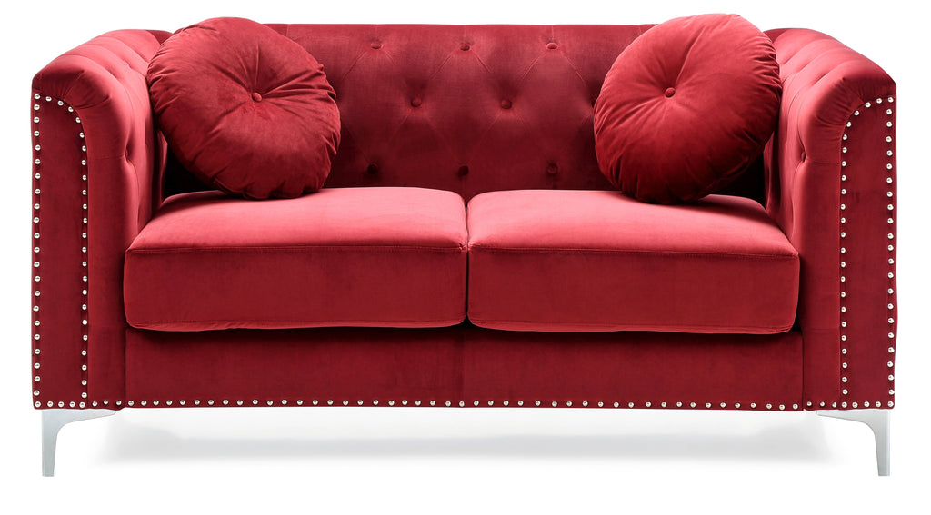 Chic Sloped Arm Loveseat in Burgundy