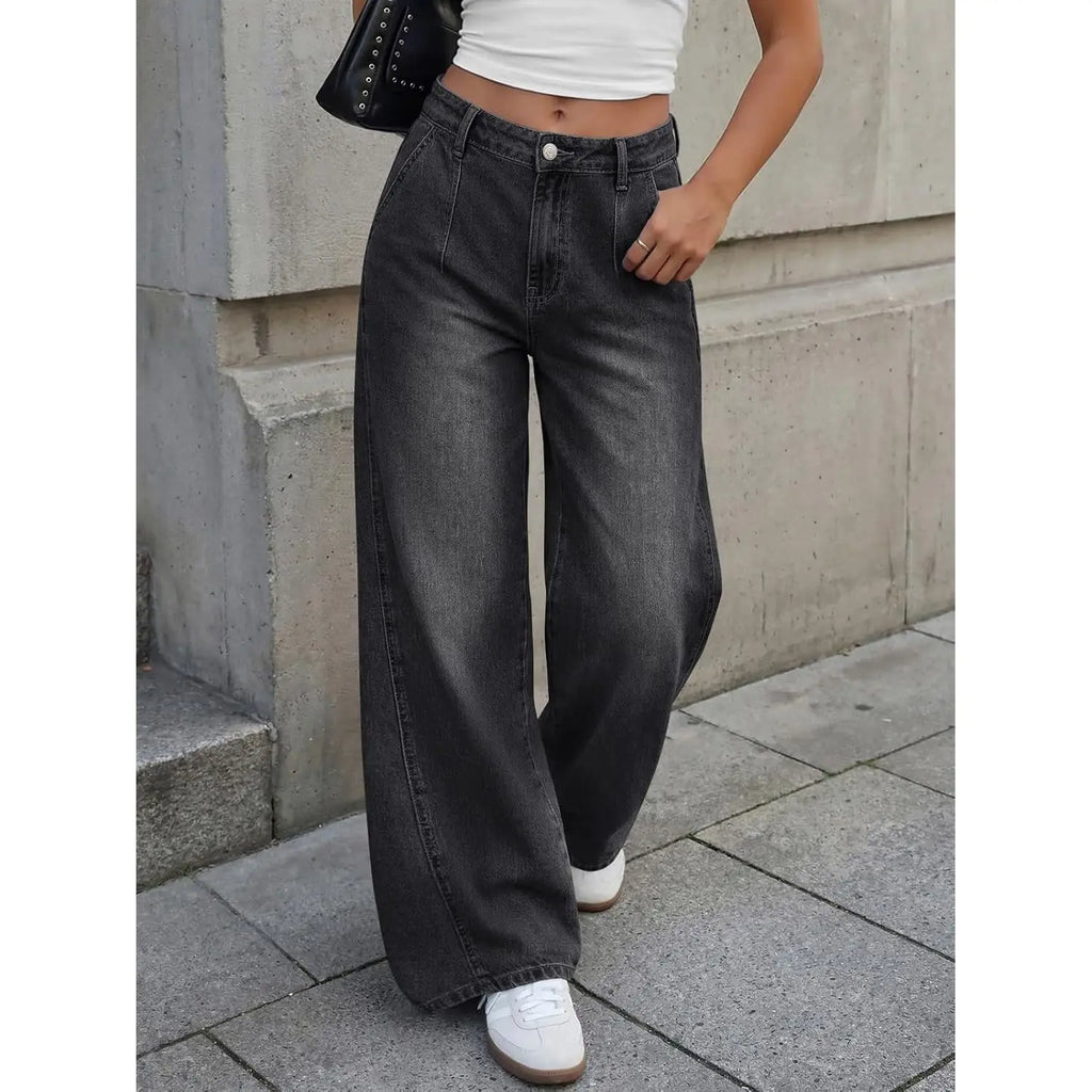 Women's Wide Leg Jeans High Waist Dark Wash Casual Denim Pants Baggy Soft Fabric
