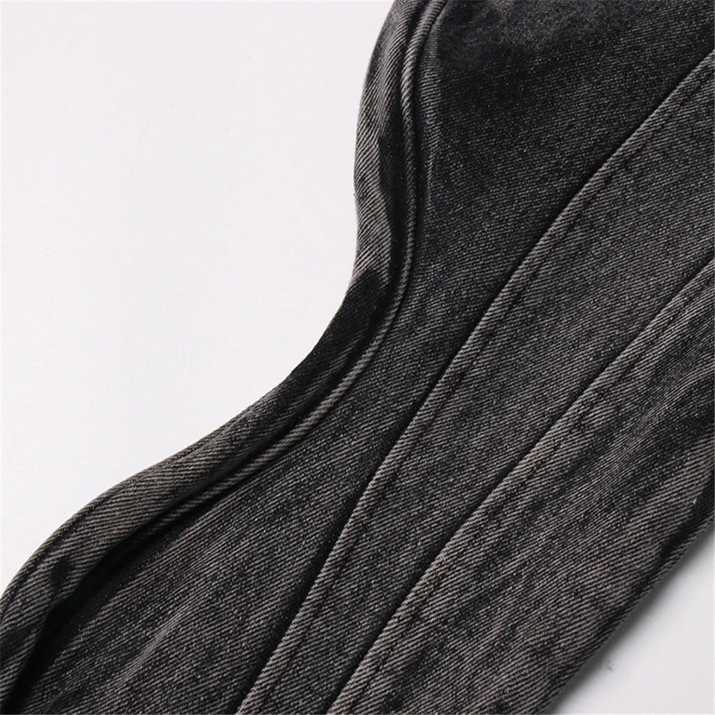 ZHEZHE Unique Fashion Female Spring Fall Winter Long Sleeve Denim Jeans Windbreaker Clothes Short Crop Jackets for Women'S Coats