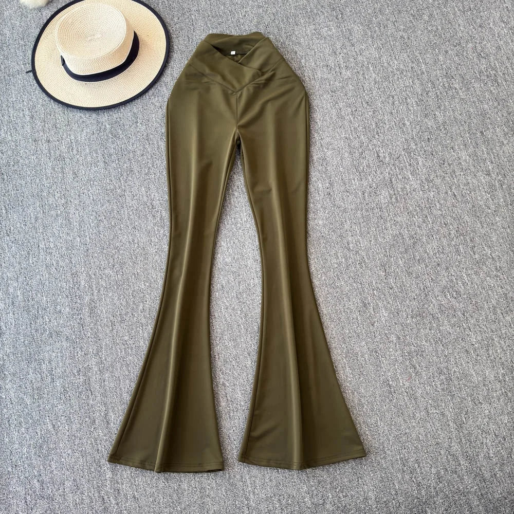 Sexy Stretch Yoga Pants Summer New Style Mature and Stylish High Waisted Slim Fit Versatile and Slightly Flared Pants