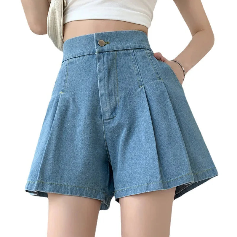 Plus Size Women's Denim Shorts Summer A-line WideLeg Baggy Tight High Waisted Women Casual Jeans