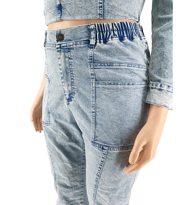 Trending Products 2022 New Arrivals Fashion Casual Washed Plus Size Jean for Woman Jean Two Piece Set