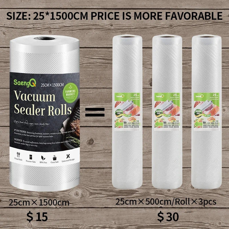 saengQ Vacuum Sealer bags Food Vacuum Bags Sous Vide Storage Bags For Kitchen Vacuum Packaging 1500cm/Rolls