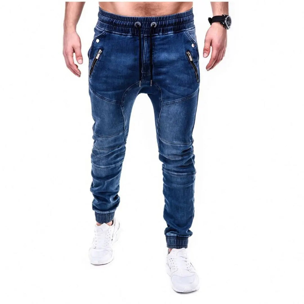 2024 Hot Sale Plus Size Retro Design Men's Washed Denim Causal Fashionable Zipper Pocket Long Drawstring Jeans