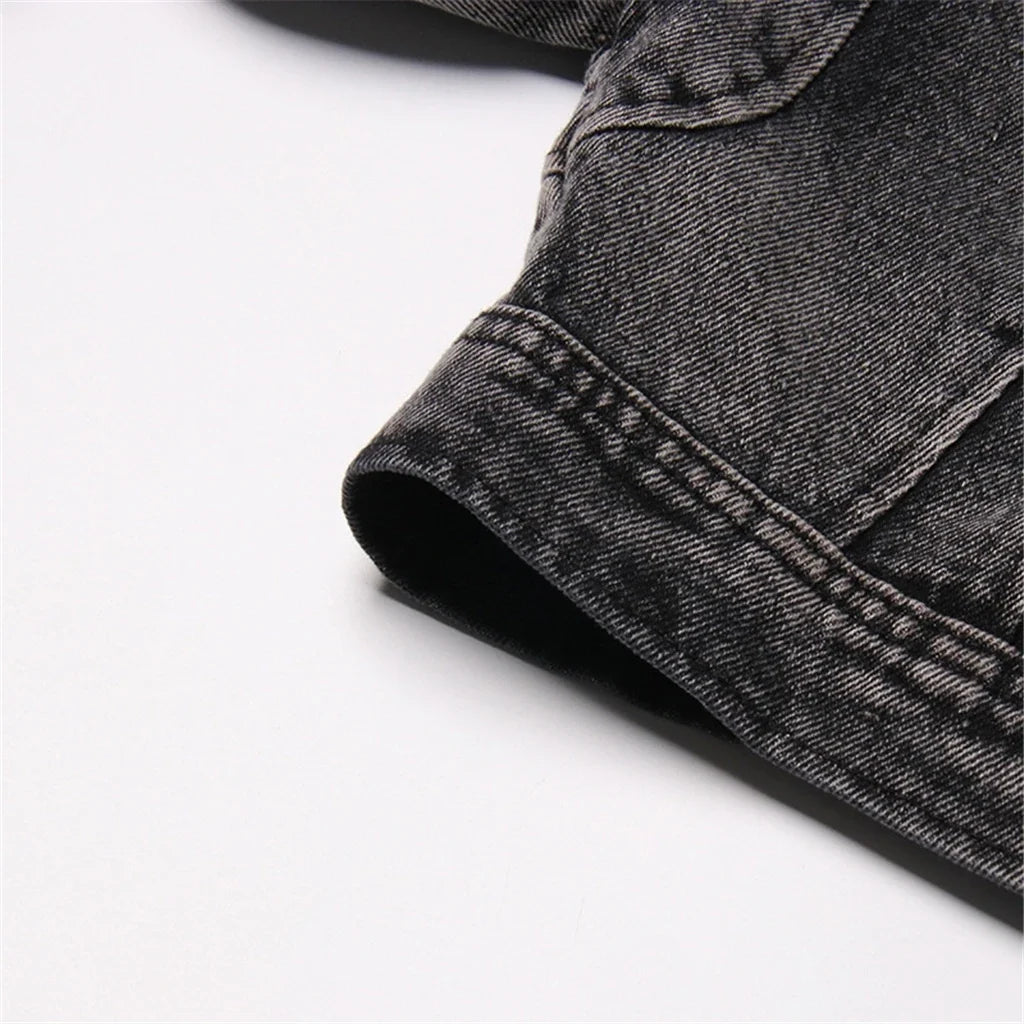 ZHEZHE Unique Fashion Female Spring Fall Winter Long Sleeve Denim Jeans Windbreaker Clothes Short Crop Jackets for Women'S Coats