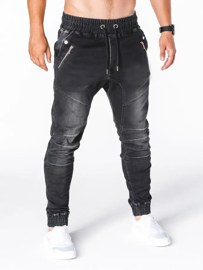 2024 Hot Sale Plus Size Retro Design Men's Washed Denim Causal Fashionable Zipper Pocket Long Drawstring Jeans