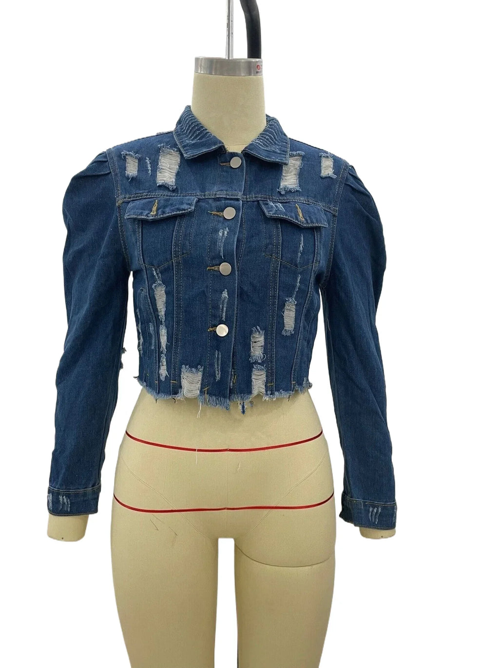 KY Cropped Half Jean Jackets Support Customization Ripped Distressed Raw Edge Women Blue Jeans Jackets