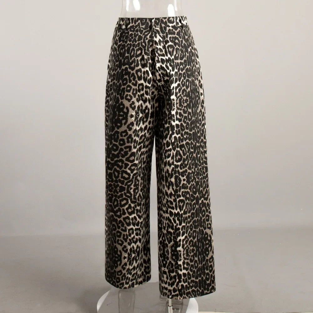Enyami Leopard Print Women's Streetwear Wide-leg Drape Baggy High Waist Loose Casual Mopping Pants