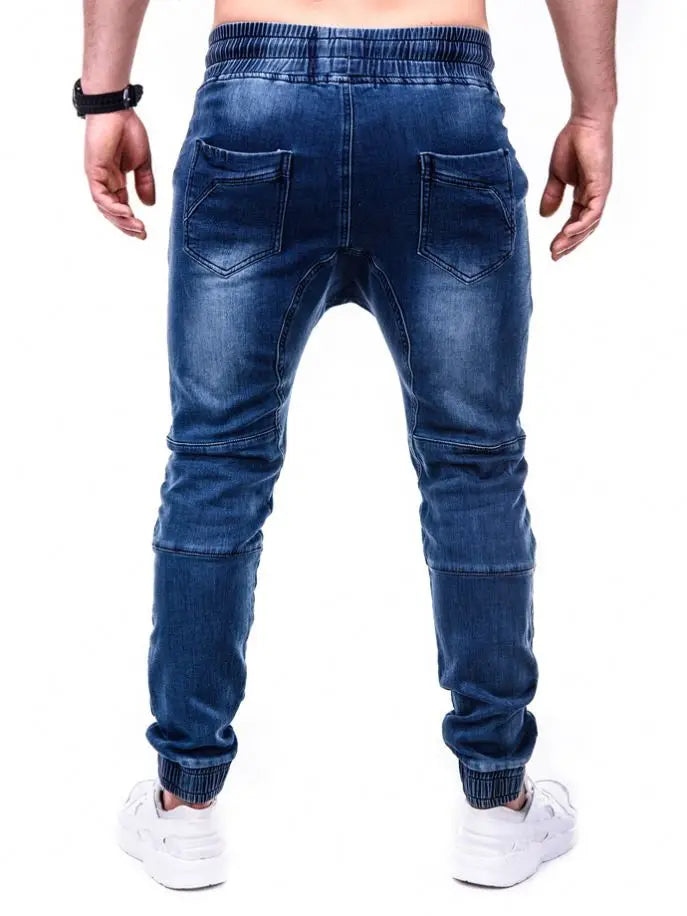 2024 Hot Sale Plus Size Retro Design Men's Washed Denim Causal Fashionable Zipper Pocket Long Drawstring Jeans