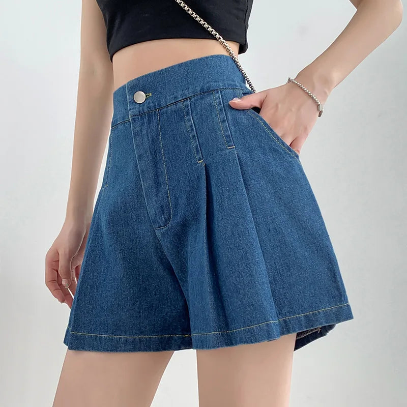 Plus Size Women's Denim Shorts Summer A-line WideLeg Baggy Tight High Waisted Women Casual Jeans