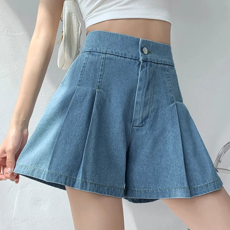 Plus Size Women's Denim Shorts Summer A-line WideLeg Baggy Tight High Waisted Women Casual Jeans