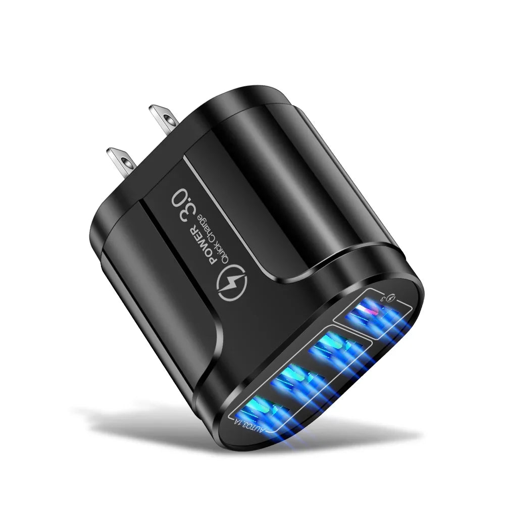 EU US Plug 4 USB 45W USB Charger Fast Charge QC 3.0 Wall Charging For iPhone 12 11 Samsung Xiaomi Mobile 4 Ports Adapter Travel